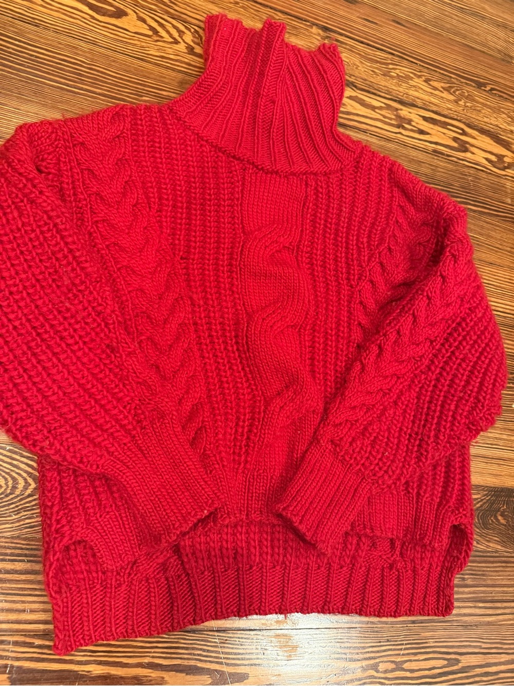 For The Republic Red Cable Knit Turtleneck Sweater